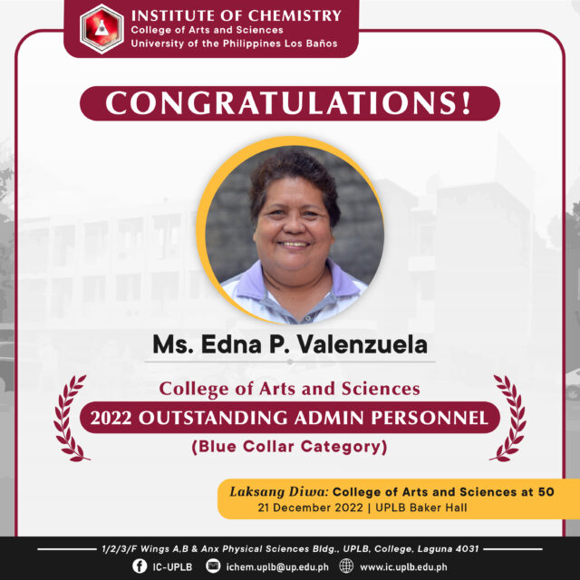 Tita Edna of the Institute of Chemistry wins the 2022 CAS Outstanding Admin Personnel Award