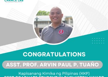 Asst. Prof. Arvin Paul P. Tuaño receives the 2024 Kapisanang Kimika ng Pilipinas (KKP) Best Graduate Student in Chemistry Award