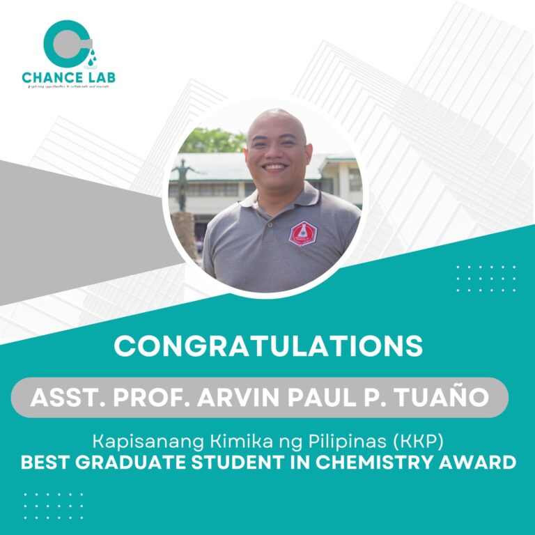 Asst. Prof. Arvin Paul P. Tuaño receives the 2024 Kapisanang Kimika ng Pilipinas (KKP) Best Graduate Student in Chemistry Award